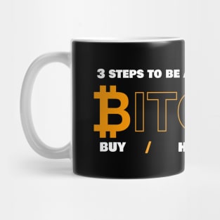 3 steps to be millionaire witch bitcoin, buy, hold, sell Mug